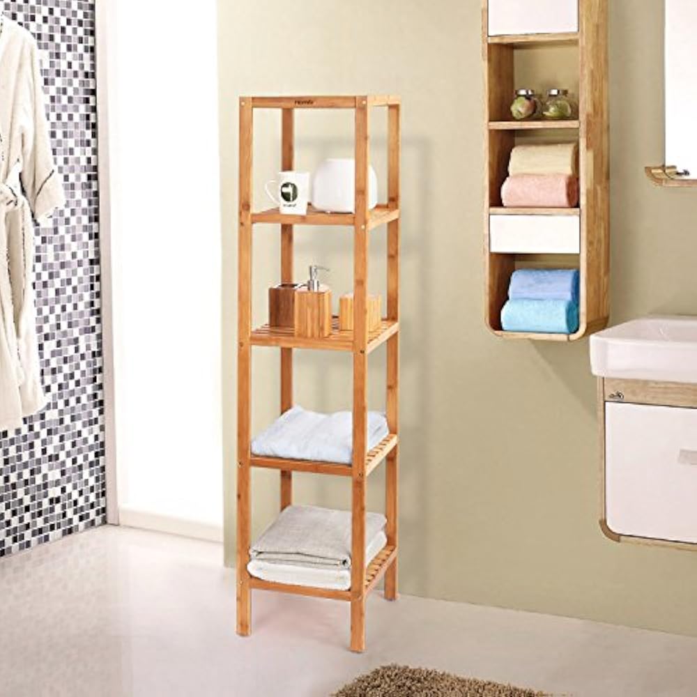 5Tier Standing Shelf Units Bamboo Free Bathroom Tower Rack Corner Storage & eBay