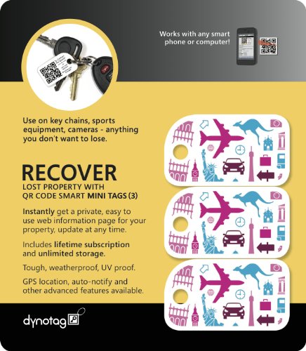 Dynotag Web Enabled Smart Mini Fashion ID Tags, with DynoIQ & Lifetime Recovery Service. 3 Identical Tags for Gear (Memories)