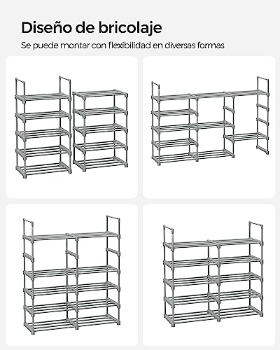 SONGMICS Zapatero de Metal de 10 Niveles, diseño Personalizable, Ahorro de Espacio y Estante versátil, para Sala de Estar, Dormitorio, 17.7 x 11.8 x 68.5 Pulgadas, Gris MLSA025G02