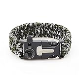 Freehawk® Tactical Outdoor Survival Paracord Bracelet/Emergency Kit With Thermometer Fire Starter Scraper Whistle Kit-Parachute Cord-Escape Survival Gear Pack for Fishing,Hiking (Black&White 1PCS)
