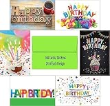 144 Blank Birthday Card Assortment Box Set Bulk with A4 Envelopes and Cards 24 Each Design for Employees, Office, or Clients, Blank Inside, Made in USA