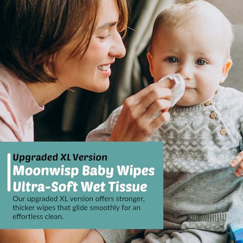 Moonwisp Baby Wipes [Upgraded XL Version] – Thicker, Premium Water-Based Wipes - Unscented, Alcohol-Free for Baby & All-Purpose Cleaning - Ultra-Soft Wet Tissue (Pack of 10-800 Count)
