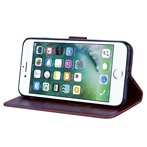 Scheam iPhone 7 Plus iPhone 8 Plus Wallet Leather Case Protective Durable Phone case Shell Folio flip Cell Phone Cover Bag Card Slots,Cash Pocket,Brown