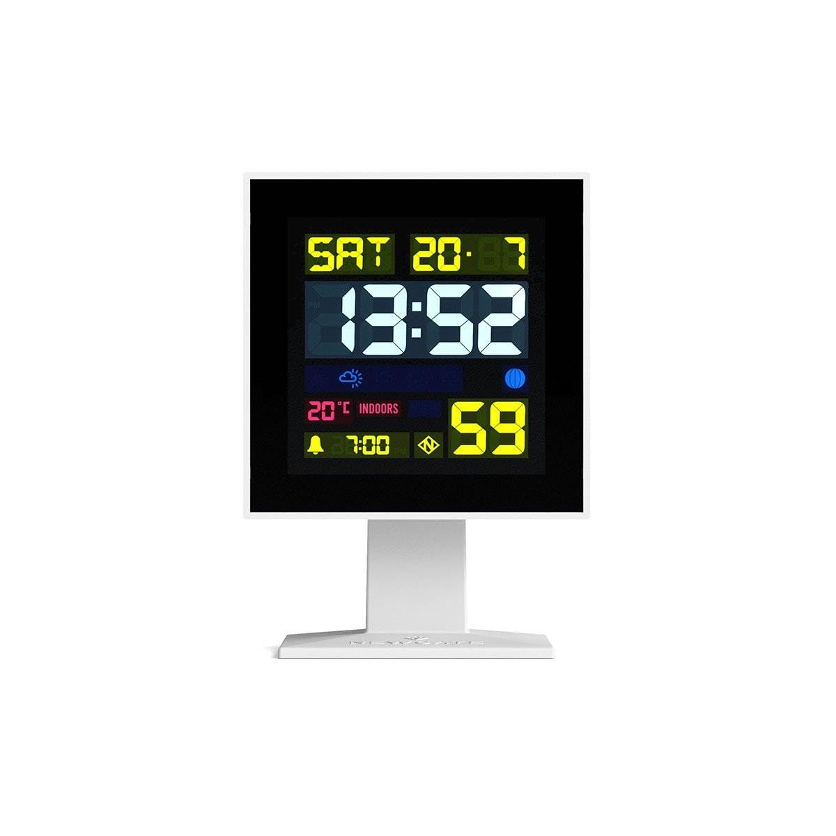 NEWGATE® Monolith alarm clock | Retro square digital LCD clock | White | Ideal for bedside, desk or shelf | Retro bedroom & office accessory
