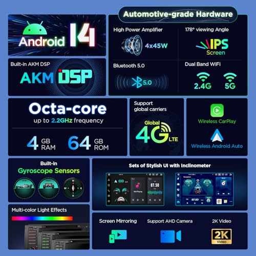 XTRONS Android 14 Car Radio for BMW E39 M5, 7 Inch IPS Octa Core 4+64GB Car Radio with Navigation System, Built-in 4G LTE Gyroscope Sensors Car Play AKM DSP GPS Bluetooth WiFi DVD