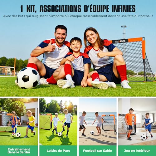 KadoKado Set of 2 Foldable and Portable Children's Football Goals, Outdoor Children's Football Goals with Carry Bag 120 x 90 x 90 cm Cages and Mini Goals, Ideal for the Garden