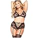 UBetterM UBetterMWomen Sexy Black Plus Size Lacy Connection lace-up?Bralette Set