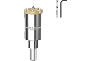 Mollom 1" (25mm) Diamond Hole Saw with 2Pcs Removable Pilot Drill Bit Smooth Cutting for Porcelain Tiles,Glass,Ceramic,Marble,Fiberglass,etc
