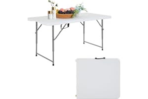 PayLessHere | 4FT Folding Table | Portable Plastic Table with Carry Handle | Waterproof & Foldable Table Design | Steel Frame with Lock | White | for Events, Camping, Indoor & Outdoor Use