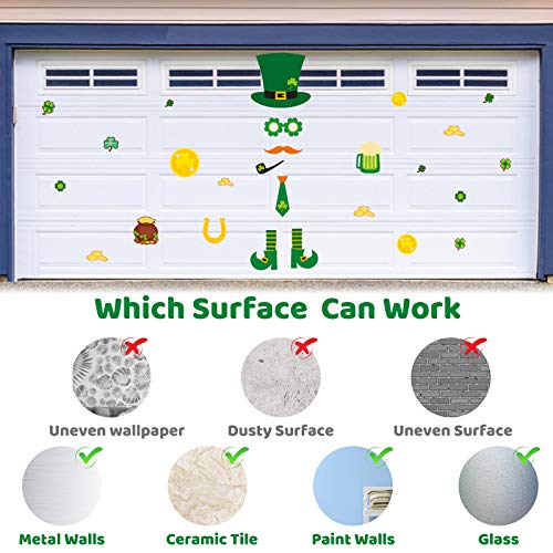 St.Patrick\'s Day Garage Door Decorations-Lrish Clover Green Hat Gold Coins Large Size Reusable PVC Window Clings Stickers Garage Decoration for St Patricks Day Decorations…
