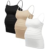 BEAUDRM Women's 3 Pack Maternity Tank Tops Casual Ruched Spaghetti Strap Pregnancy Cami Top Camisole
