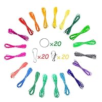 FOVERN1 20 Colors Plastic Lacing Cord for Bracelet DIY Craft Jewelry Making Kit with 60 Pieces Snap Clip Hooks, 328 Feet