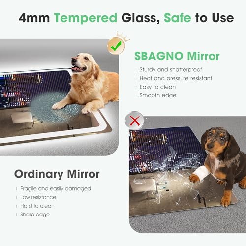 S'bagno Bluetooth-Mirror-Bathroom-with-Light-LED-100 x 70 cm, Mirror-Bathroom-LED-Anti-Fog, 3000K-6500K, Dimmable, Memory, Tempered Glass HD, IP44-Mirror-Backlit-Bathroom, Horizontal/Vertical