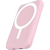 podoru for Magsafe Battery Pack, 5000mAh Magnetic Power Bank with Type-C Cable 20W PD Fast Charging Lighting Input Wireless Portable Charger for iPhone 17/16/15/14/13/12/ All Series-Pink