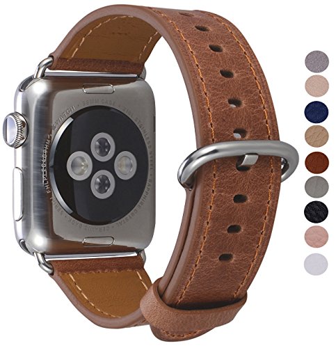PEAK ZHANG Apple Watch Band 42mm Men Caramel Vintage Genuine Leather Replacement Wrist Strap with Stainless steel Clasp for Apple Watch Series 3 2 1 Edition Sport