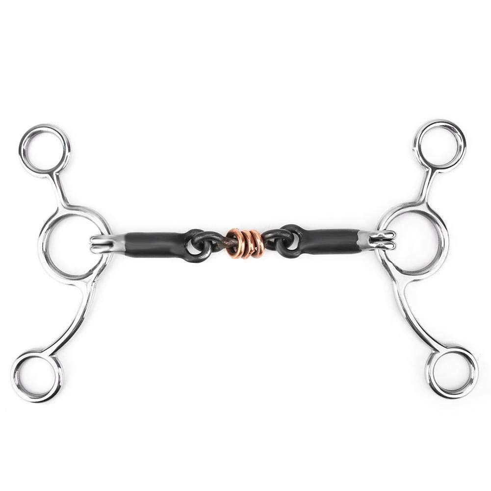 Pssopp Horse Ring Snaffle Horse Chew Stainless Steel Gag Bit French Link Loose Ring With Black Steel Mouth
