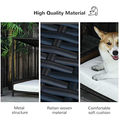 PawHut Wicker Dog House Raised Rattan Dog Cat Bed For Indoor Outdoor