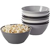 US Acrylic Unbreakable 28 oz. Plastic Stackable Cereal Bowls for Snacks & Ice Cream in Grey Colors (Set of 8) 6-inch Reusable, BPA-Free, Made in the USA, Dishwasher Safe Dinnerware