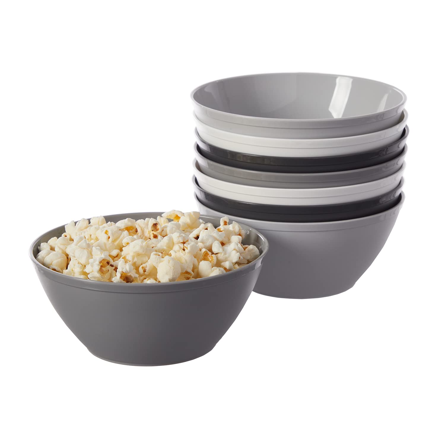 Photo 1 of US Acrylic Unbreakable 28 oz. Plastic Stackable Cereal Bowls for Snacks & Ice Cream in Grey Colors (Set of 8) 6-inch Reusable, BPA-Free, Made in the USA, Dishwasher Safe Dinnerware