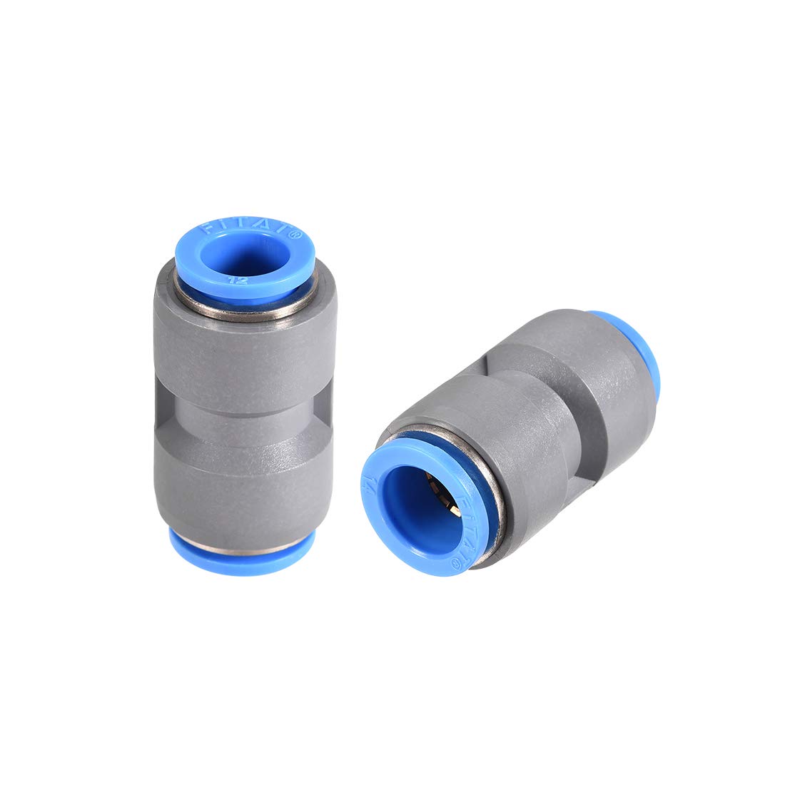 sourcing map Straight Push to Connector Reducer Fitting 14mm to 12mm Quick Release Pneumatic Connector Plastic Union Pipe Tube Fitting Grey 2Pcs