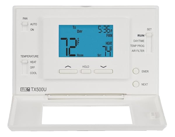 LUX PRO P521U PROGRAMMABLE 5-2 DAY THERMOSTAT FOR HOME USE; 2 HEAT, 1 COOL