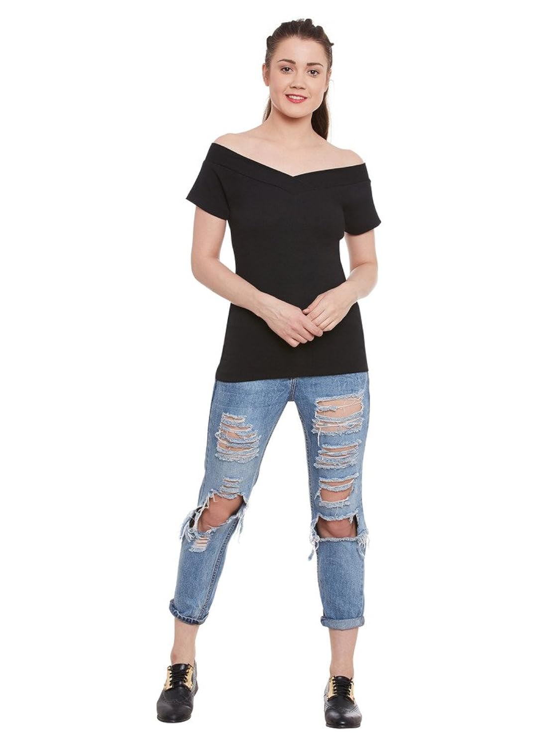 miss chase womens black off shoulder top