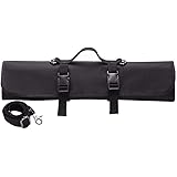 QEES 巻き包丁ケース 収納 8本 巻タイプ 携帯 便利 防水 安全 軽量 42*51cm コック用 ブラック DD19