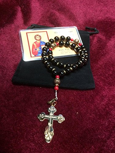 33 Bead Orthodox Chotki, Komboskini, Prayer Rope of Black Onyx & Bali Copper Red Coral Accents - Hand Crafted!