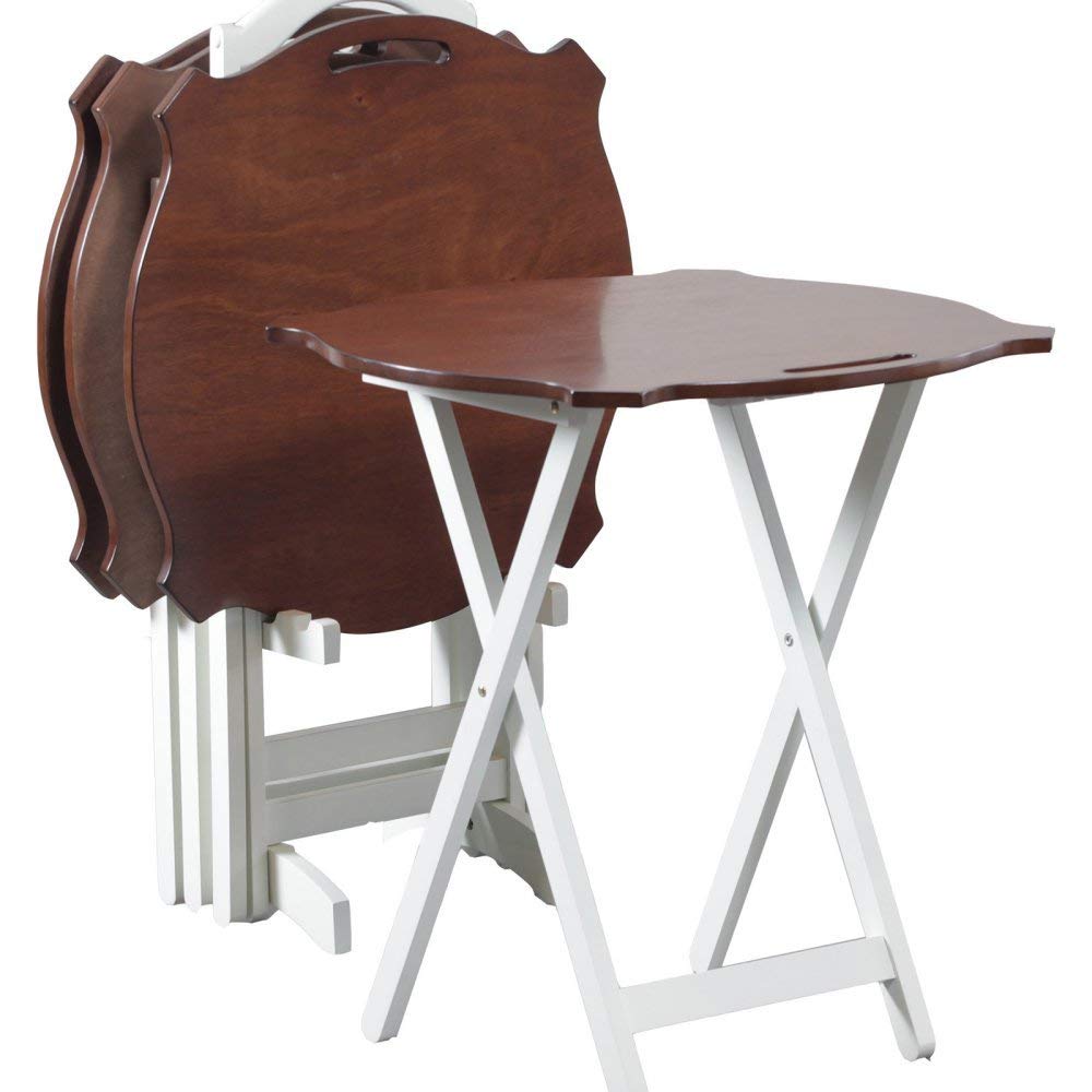 Powell Furniture Laptop Folding Modern Tray Table, White with Hazelnut Top,