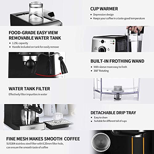 Gevi Espresso Machines 15 Bar Fast Heating Cappuccino Coffee Maker with Foaming Milk Frother