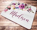 Personalized Floral Name Mouse Pad Pink Purple Watercolor Flowers Mousepad Womens Desk Accessories Office Supplies