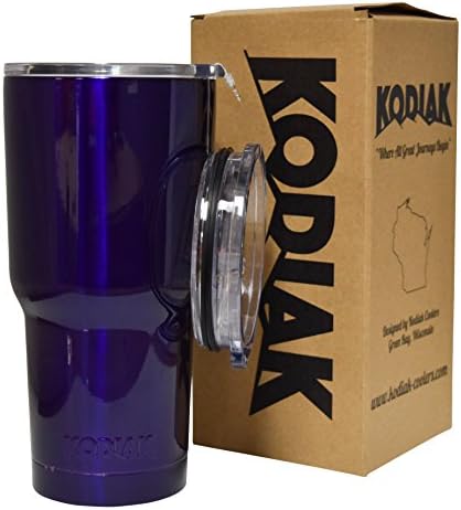 Kodiak Coolers Vacuum Insulated Tumbler Two Lids - Stainless Steel Double Wall - Thermal Coffee Travel Cup Rambler Mug Thermos – Compare to Yeti &amp; Rtic - Hold Ice Over 24 Hour (Purple, 30 oz)