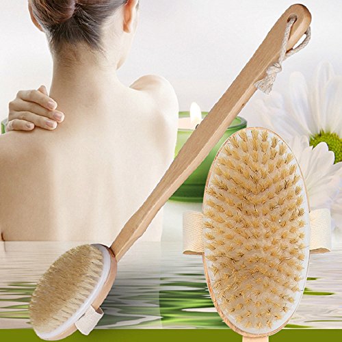 image for Kidirt Bathroom Wooden Long Handle Brush, Bath Brush Scrub Body Cleani