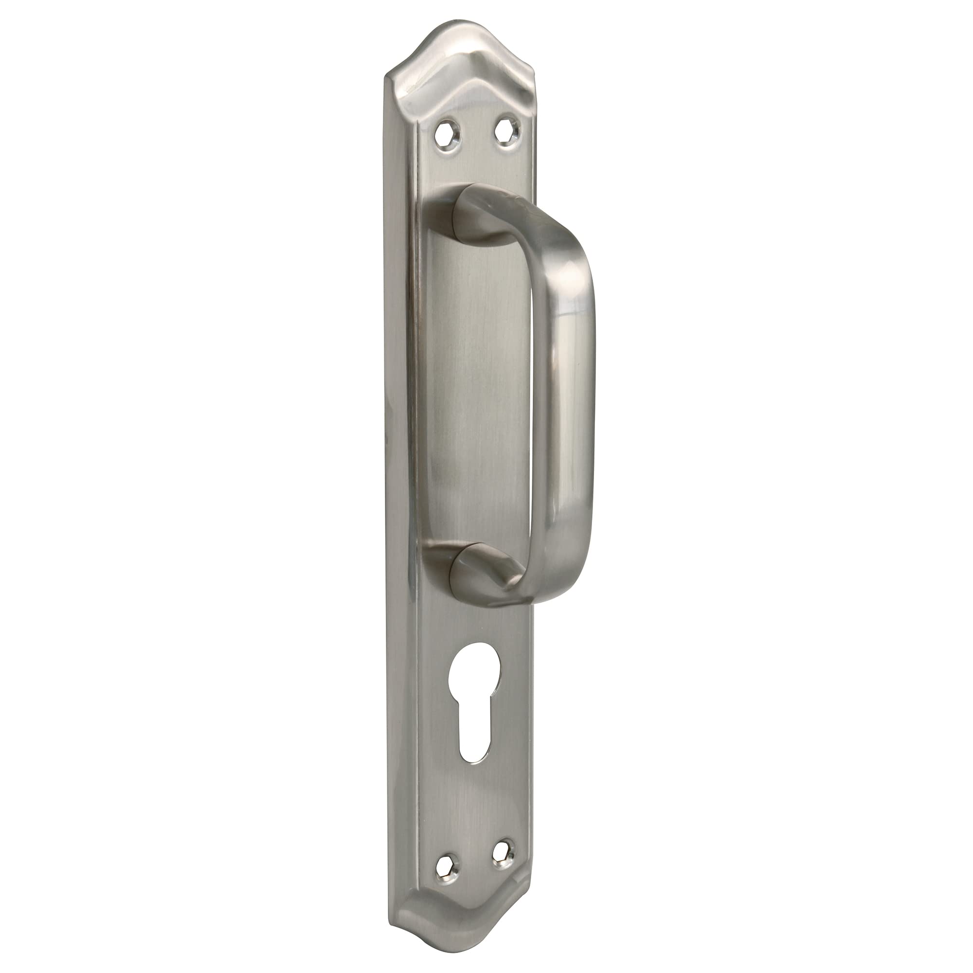 Amig - Handle with Brass Plate for Doors Mod.BETA - 256 x 48 mm - Key: 85 mm - Silver Handle with Matt Chrome Finish - with Anti-Theft Through Screws
