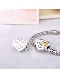 Amatolove I Love You My Wife - Colgante de plata de ley 925 para pulseras, aniversarios, bodas, joyas chapadas en oro rosa