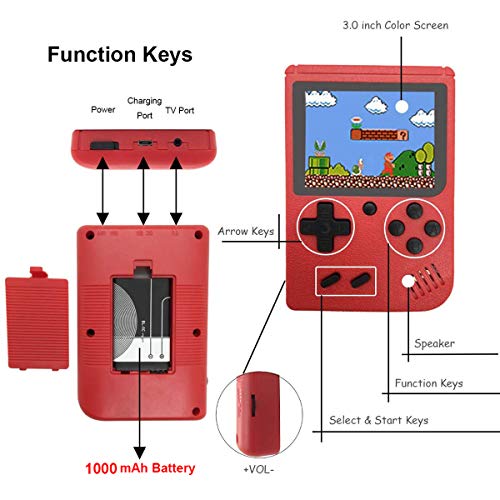 Mini Retro Handheld FC Games Consoles ,Built-in 400 Classic Game, Portable Gameboy 3 Inch LCD Screen 1000mAh Rechargeable Battery TV Output ,Good Gifts for Kids Boys Girls Men Women (Consoles-Red) - Thumbnail 2