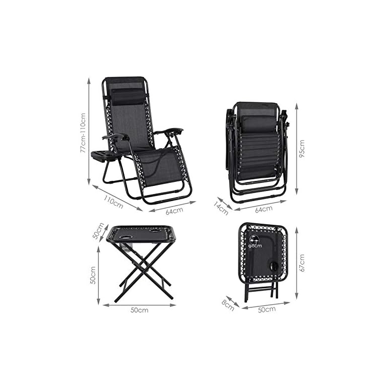 MVPower Juego de Tumbonas Plegables con Mesa, Soporte para Bebidas