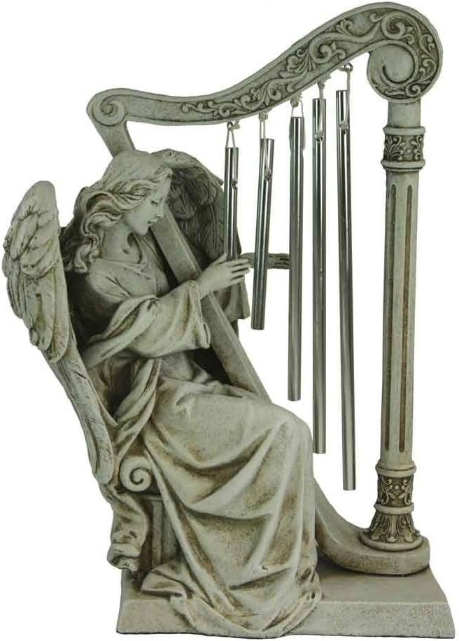 outdoor statue Angel Playing Harp Wind Chimes [68367]