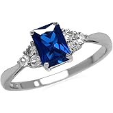 Silvershake 7x5mm Octagon Shape Birthstone Gemstone White Gold Plated or Yellow Gold Plated 925 Sterling Silver Engagement Ring Jewelry for Women