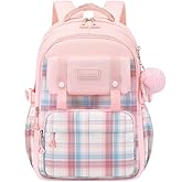 Aufona Cute Backpack for School Teen Girls, Aesthetic Laptop Backpack High Middle School Daypack Women Daily Travel Laptop Bag (Pink)