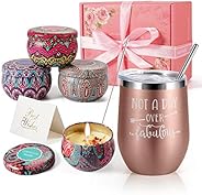 Birthday Gifts for Women - Insulated Wine Tumbler Rose Gold and Candles 4 Pack Gift Bath Set Gifts for Women -
