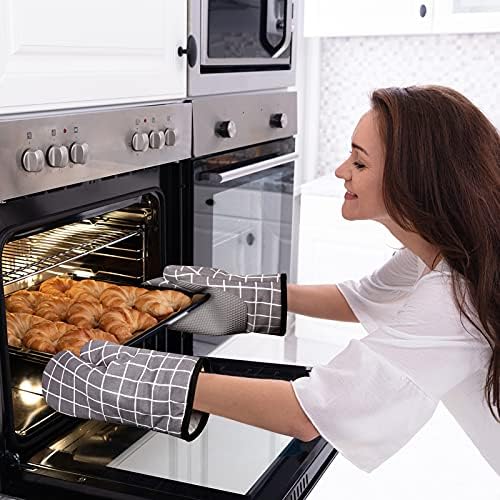 Gants de Four, Gants de Cuisine Silicone Coton Résistant à Chaleur et Antidérapant, Gloves pour la Cuisson des Aliments Faisant Cuire Barbecue - 1 Paire (Grey) — photo 5 sur 6