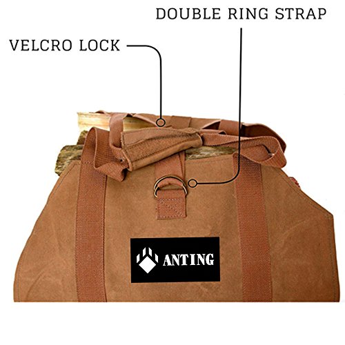 image for ANTING Waxed Canvas Firewood Log Carrier Fireplace Wood Tote Bag Holde