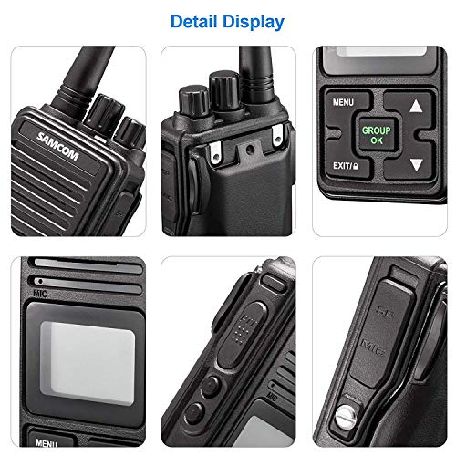 SAMCOM FPCN10A Two Way Radio, 20 Channel GMRS Walkie Talkie UHF 400-470MHz 2 Watt Wireless Intercom with Group Function, Earpiece & Belt Clip Included - Black (Pack of 6)