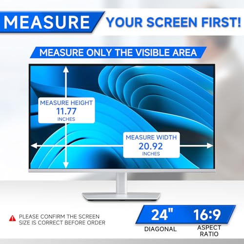 [2-Pack] Privacy Screen For Computer Monitor, 24-Inch 16:9 Aspect Ratio; Anti Spy/Bule Light/Glare And Eye Protection, 2 Install Ways Removable For Office, Airport, Cafe And Other Public Area; Diagonal 24 Inches, Width 20.92 Inches, Height 11.77 Inches