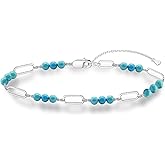 DOLIOX Genuine Turquoise Bead Bracelet for Women 925 Sterling Silver Paperclip Bracelets Boho Native American Style Jewelry for Mom Wife