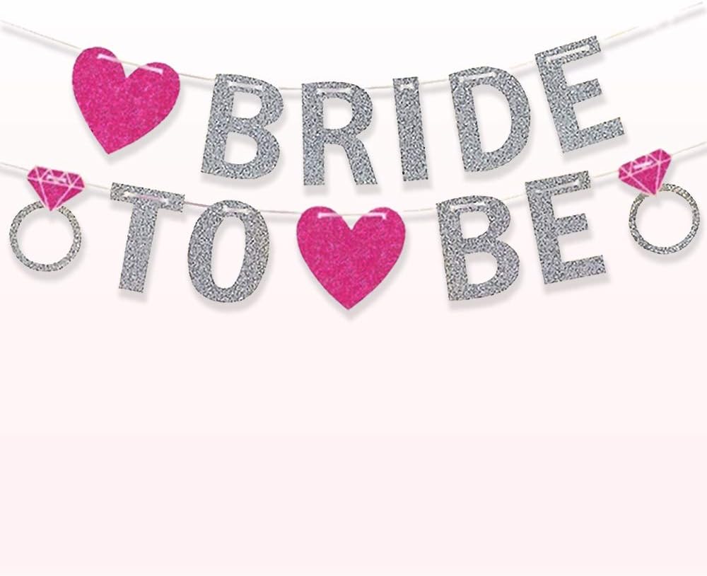 Propsicle Bride to Be Banner Heart Shape Bridal Shower Decoration Bachelorette Banner Spinster Party Decoration - Silver & Pink 9 Letter with Heart & Ring