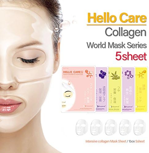 [HelloCare] 5pcs Intensive COLLAGEN Treatment Facial Mask Sheets X 5 Types Pack of 5 [S. Korea] MIXED Blueberry / CoenzymeQ10 / EGF / EX / OLIVE Anti-aging Moisturizing Rejuvenating Facial Mask Pack