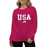 FUJUTANG Women's USA Flag Graphic Sweatshirts Crewneck American Flag Casual Long Sleeve Pullover Tops