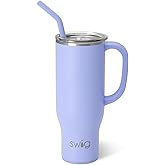 Swig Life 30oz Mega Mug, 30 oz Tumbler with Handle and Straw, Cup Holder Friendly, Dishwasher Safe, Extra Large Insulated Tumbler, Stainless Steel Water Bottle (Hydrangea)